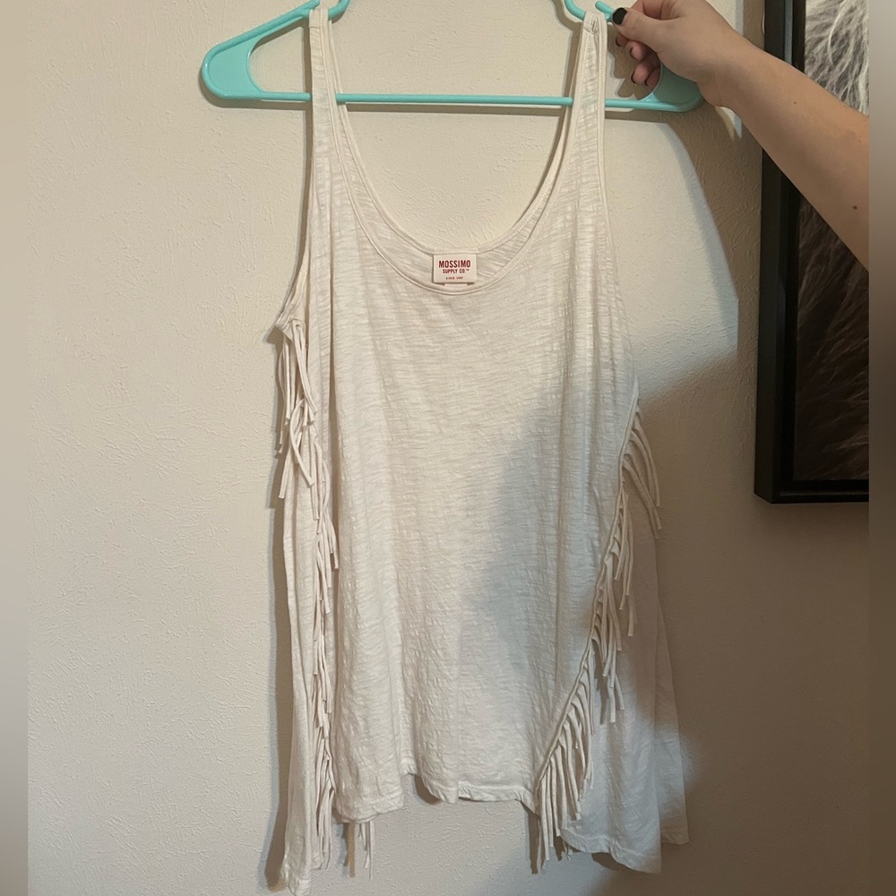 Cream fringe tank top
